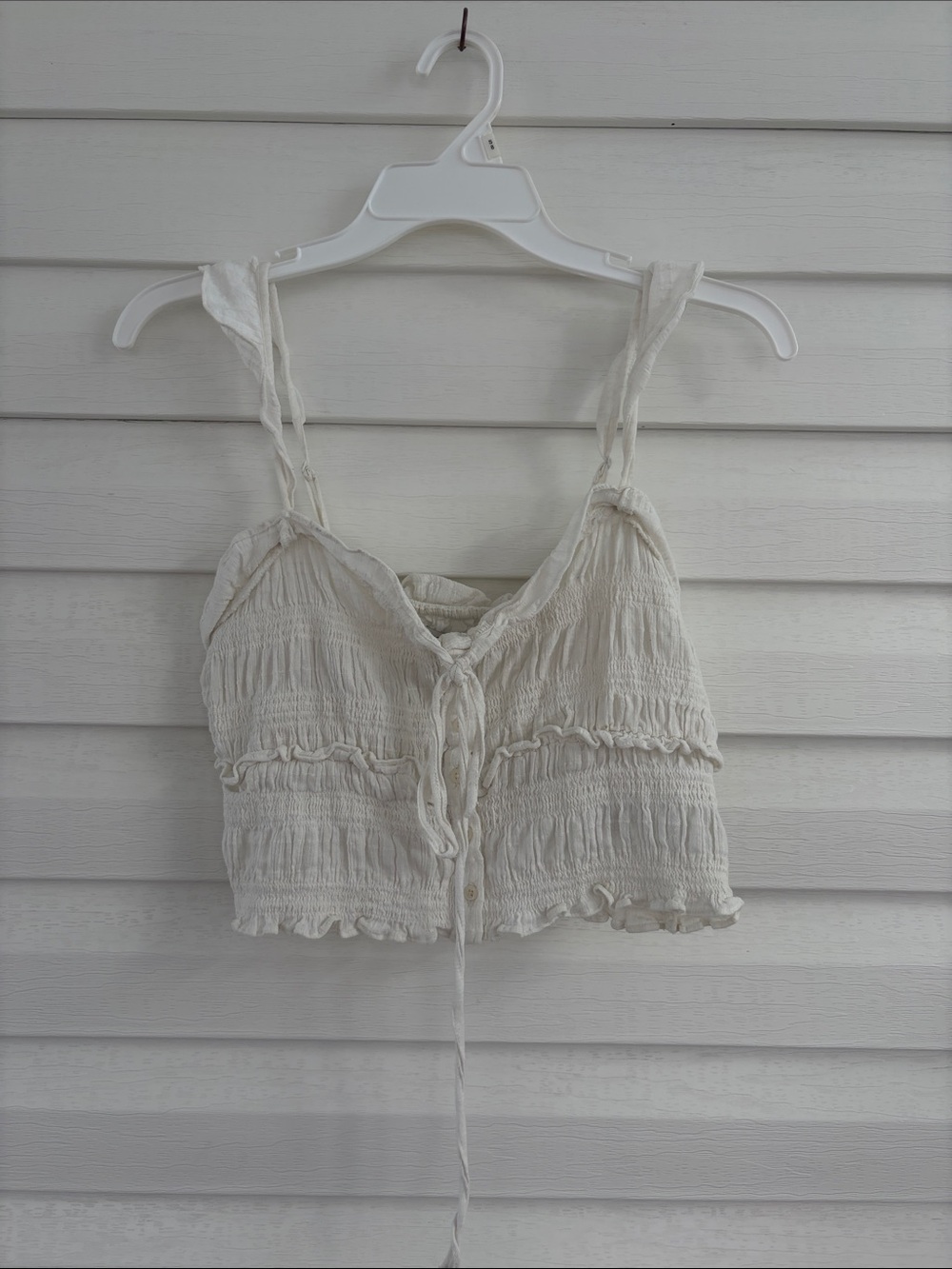 American Eagle XS Cream Gauze Ruffle Tie Front Crop Top Boho Cotton